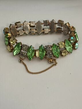 Vintage Regency Green Rhinestone Bracelet Signed